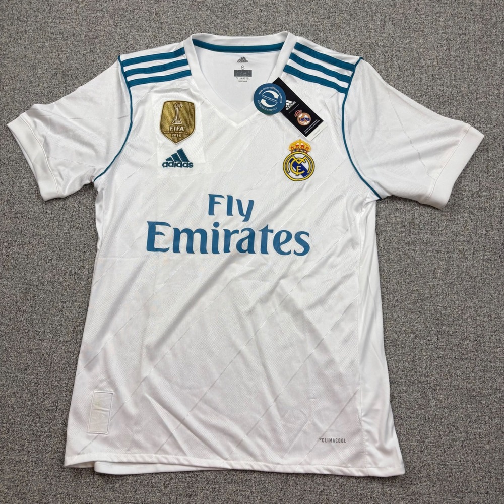 Adidas Real Madrid 2017-18 Home Jersey White Teal FIFA‎ Patch Mens Small NEW
